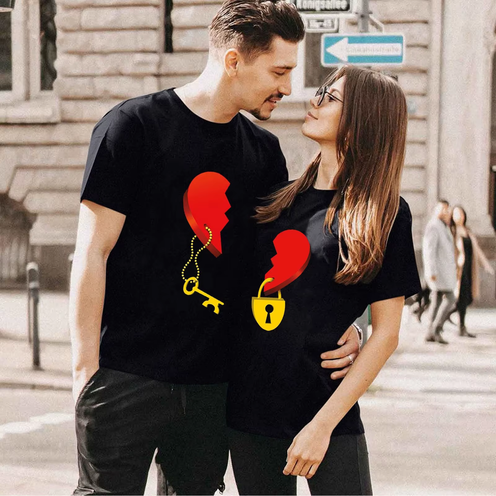 Couples T-shirt coeur clé serrure Mr mme imprimer Couple