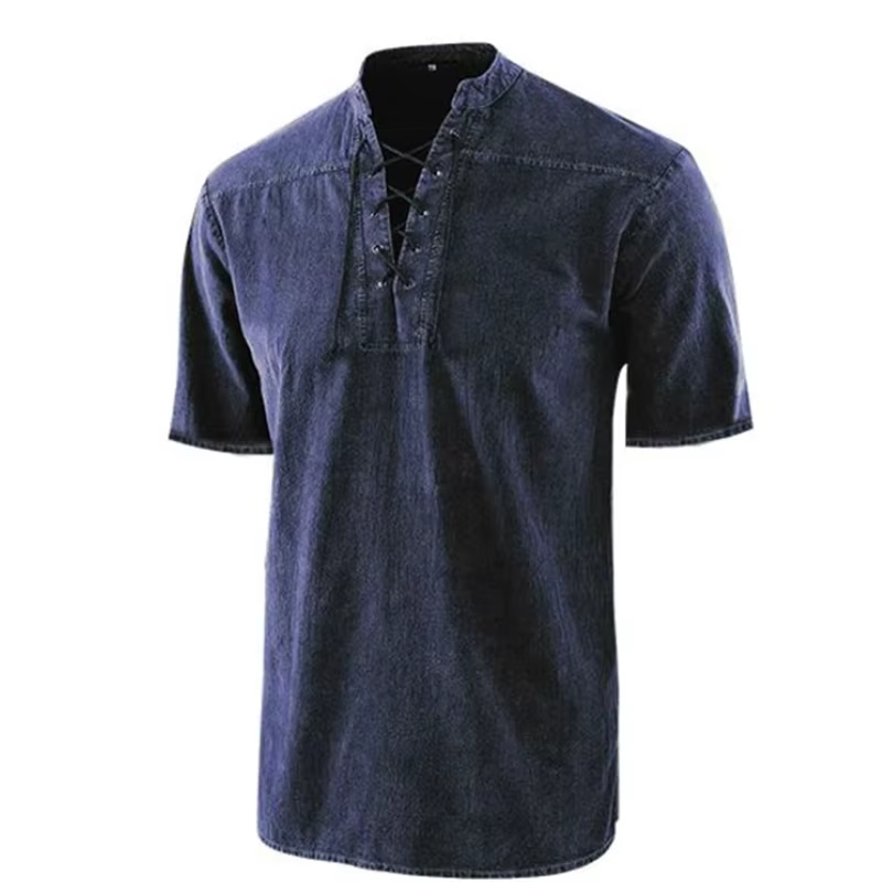 T-Shirt Vintage à Manches Courtes et Col en V pour Homme