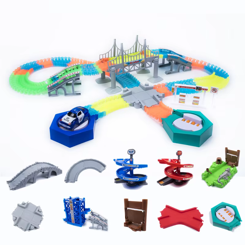 Jouet piste de course magique et scintillante, bricolage, accessoires universels, rampe tournant pont de route, carrefour Rail voiture, cadeaux pour enfants