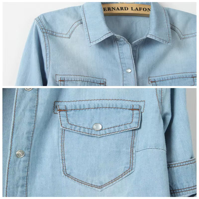 Chemise kimono en denim à manches courtes pour femmes
