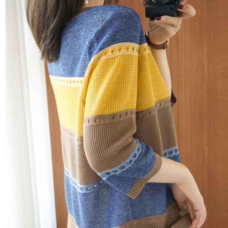 Pull fin tricoté à manches courtes pour femme