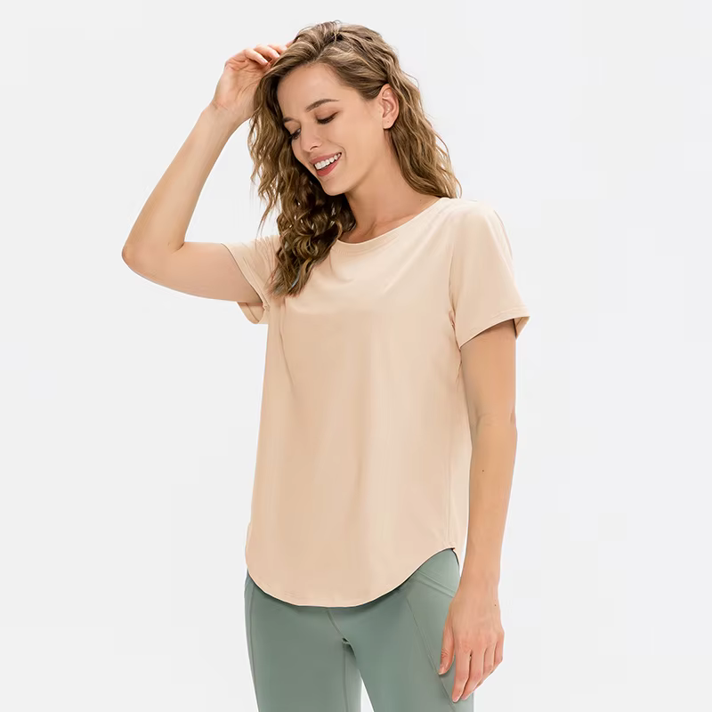 Femmes Yoga haut solide à manches courtes Sport T-Shirt ample Fitness