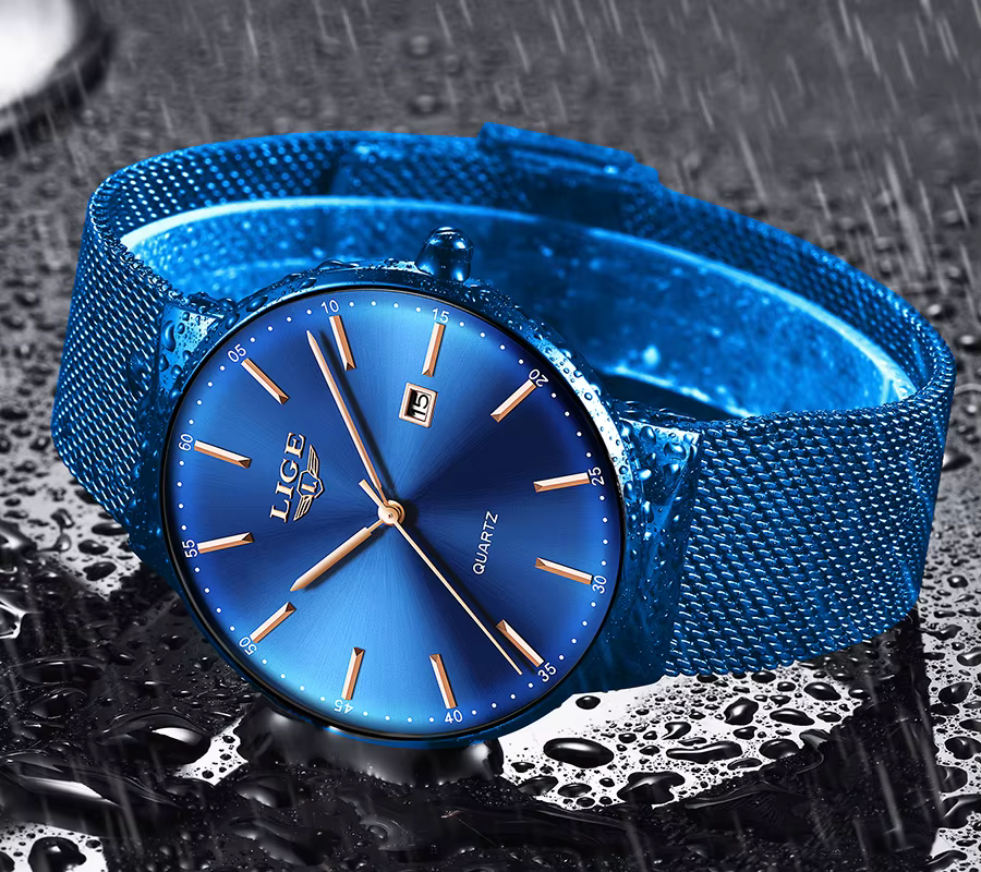 LIGE 2025 nouvelles montres pour hommes haut de gamme marque homme mode bleu Quartz montre-bracelet Sport montre étanche