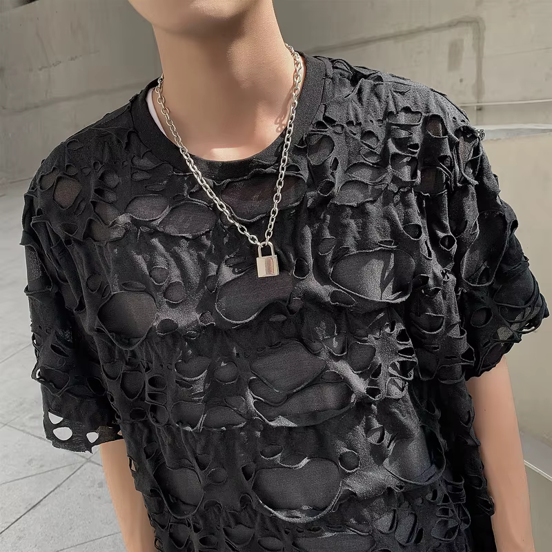 ABOORUN Harajuku hommes cravate colorant T-Shirts haute qualité coton Slim fit