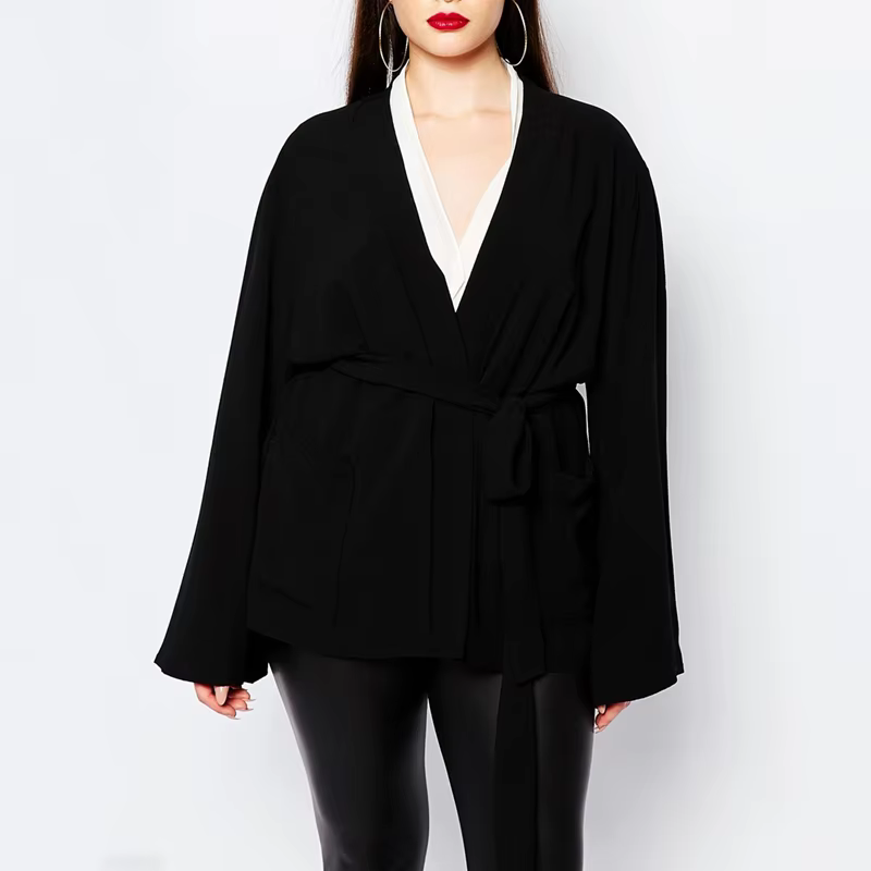 Veste noire unie à manches longues évasées pour femme