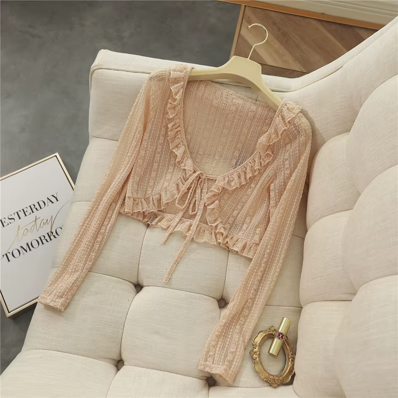 Blouson haussement d'épaules en dentelle pour femme