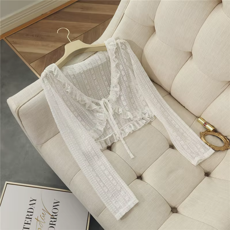 Blouson haussement d'épaules en dentelle pour femme