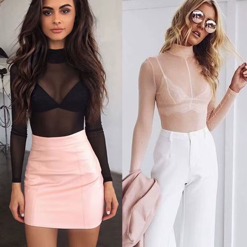 T-shirt transparent à manches longues pour femmes