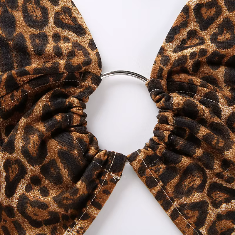 Léopard imprimé Sexy licou haut court femmes Camis dos nu pansement à lacets paillettes anneau en métal débardeur 2020 fête Club Bustier