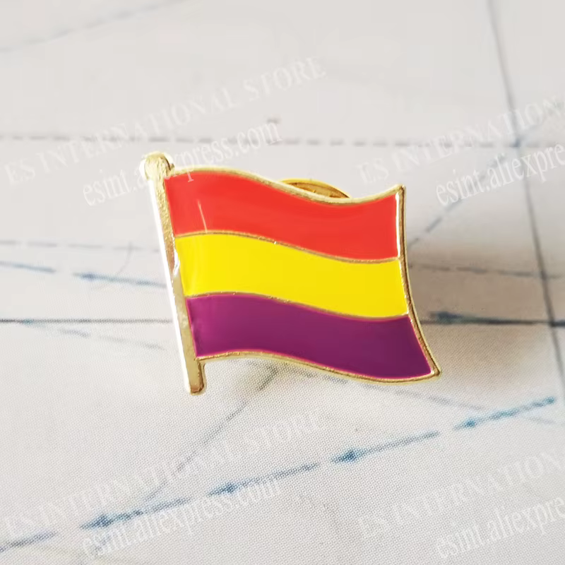 Épinglette en métal drapeau national, Comunités autonomes de l'Espagne, Nationalités, Régions, Croix de Bourgogne, Deuxième République