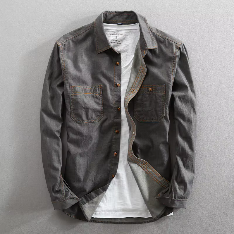 Chemise en jean à manches longues pour homme, en pur coton, coupe ajustée, mode, Denim, vêtements décontractés, haute qualité, deux poches sur la poitrine