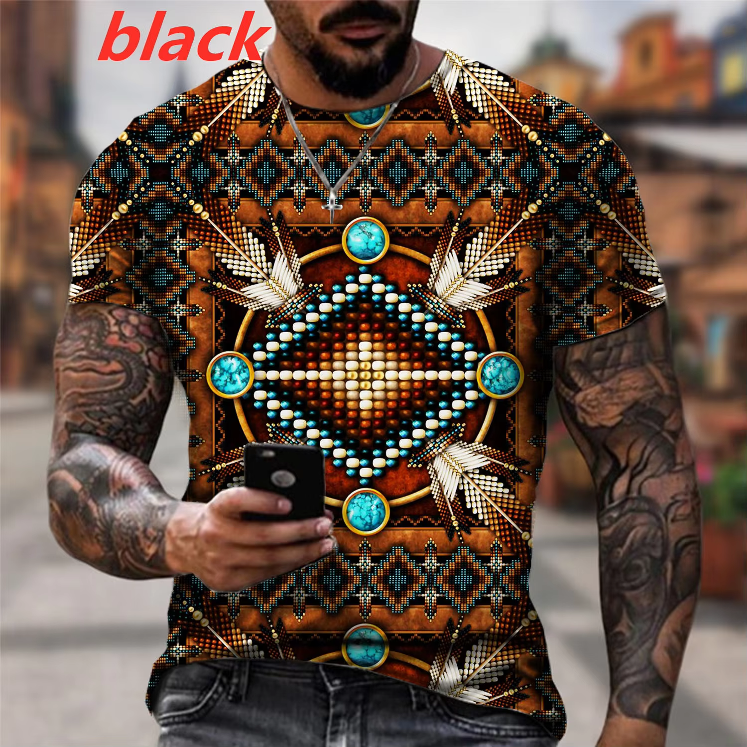 T-shirt à manches courtes imprimé en 3D pour hommes
