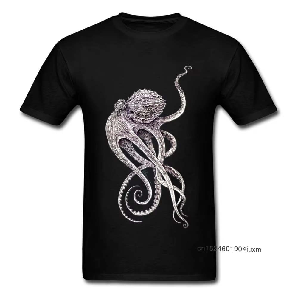 T-shirt à manches courtes imprimé pieuvre rétro pour hommes