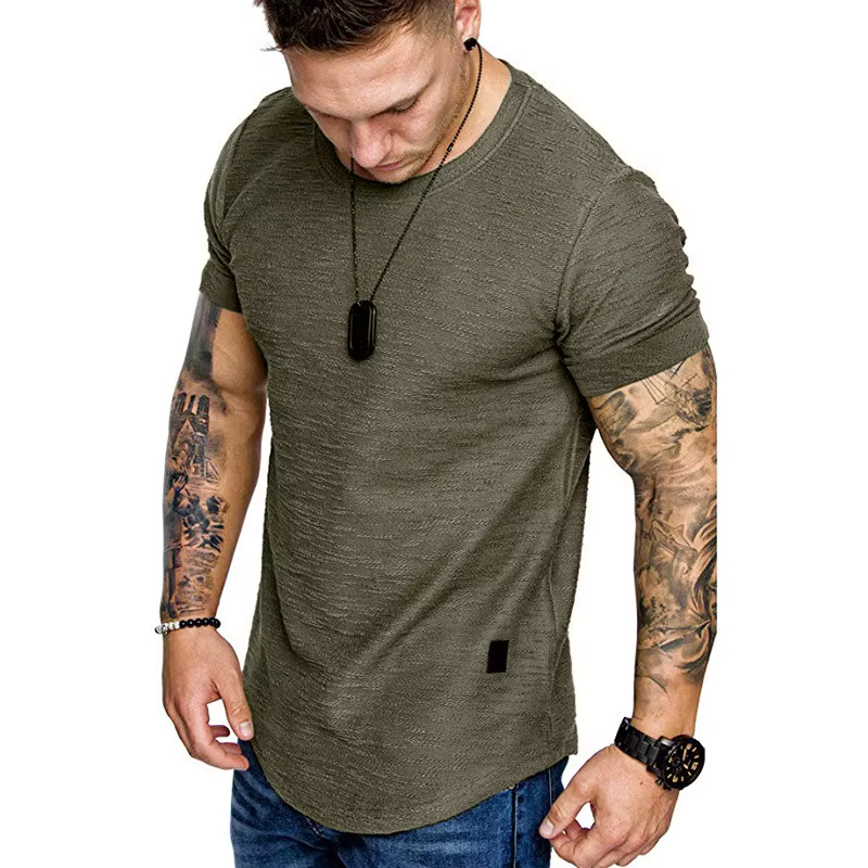 Chemise à manches courtes Streetwear Hip Hop été T-Shirt hommes palangre ourlet incurvé Fitness