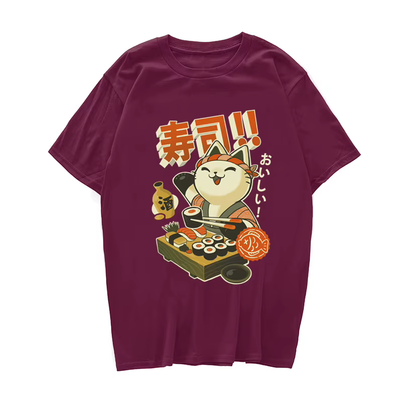 T-Shirt Manga Sushi Japonais pour Homme et Femme, en Coton, Streetwear, Harajuku, Esthétique, Mignon, Cool, Vintage, Anime