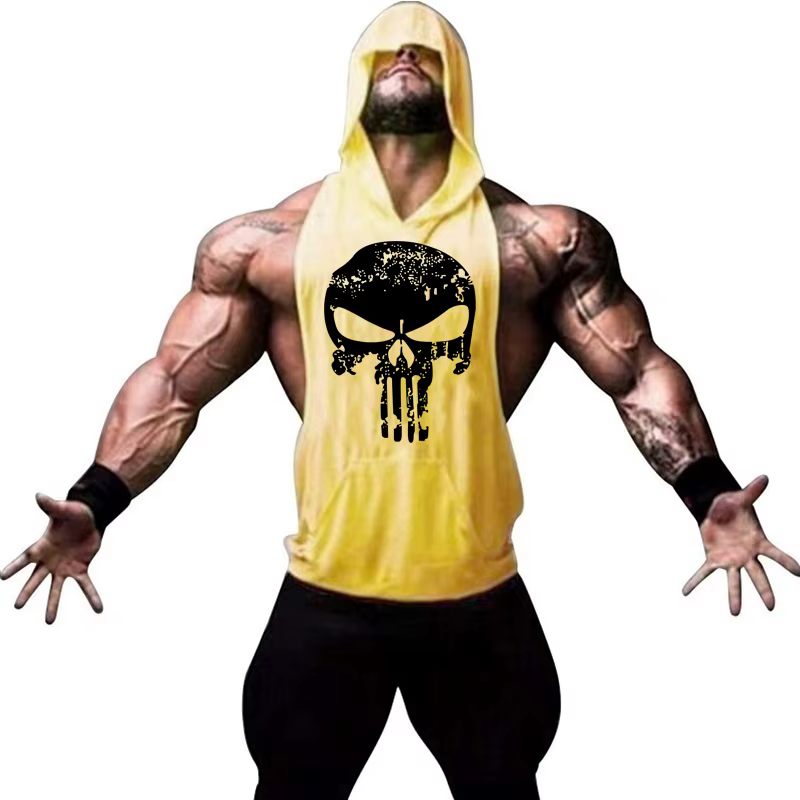 Hommes musculation coton crânes débardeur gymnases Fitness gilet à capuche chemise sans manches été décontracté mode entraînement marque vêtements