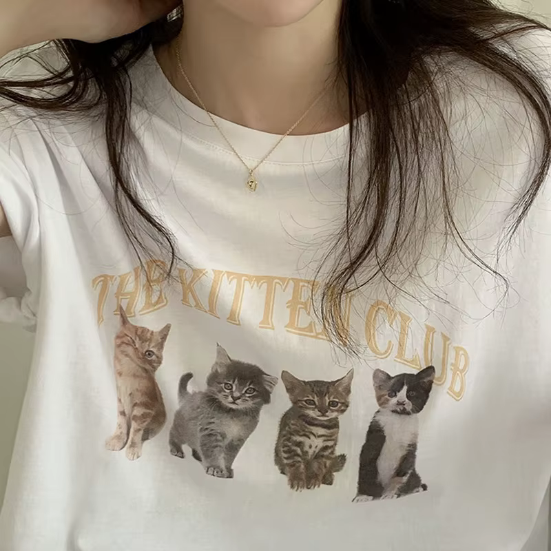 T-shirt manches courtes femme, streetwear en coton blanc, grunge, mignon