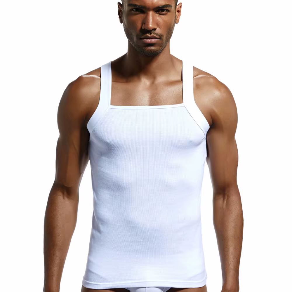 Mode homme gilet coton serré débardeur maison sommeil décontracté solide garçon Sexy taille asiatique