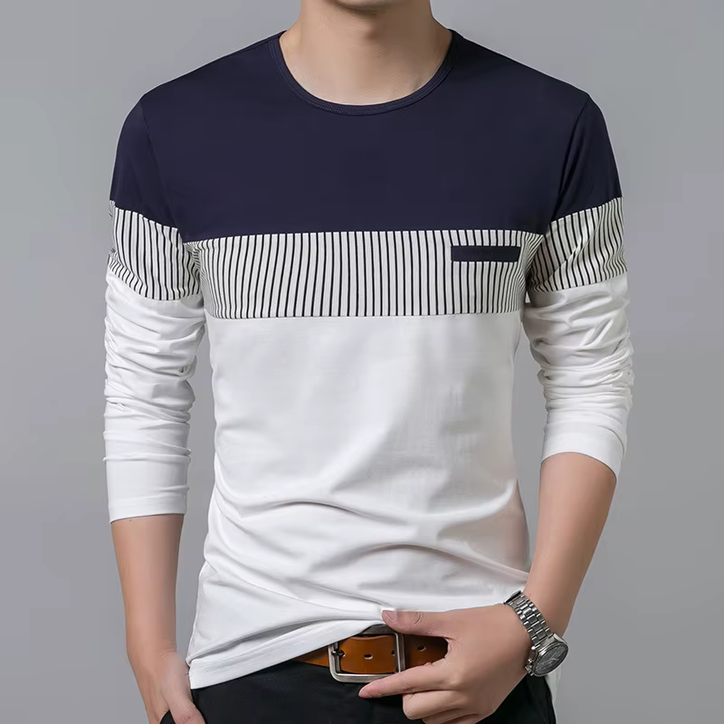 T-shirt en coton à manches longues et col rond pour hommes
