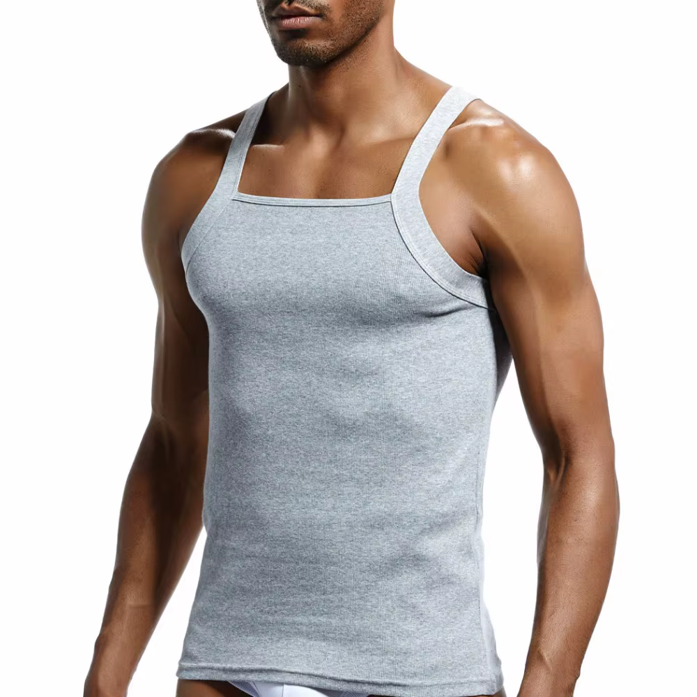 Mode homme gilet coton serré débardeur maison sommeil décontracté solide garçon Sexy taille asiatique