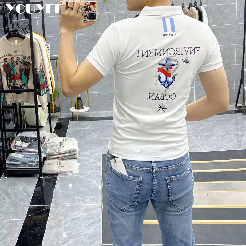 Polo brodé avec lettre injecteur pour homme