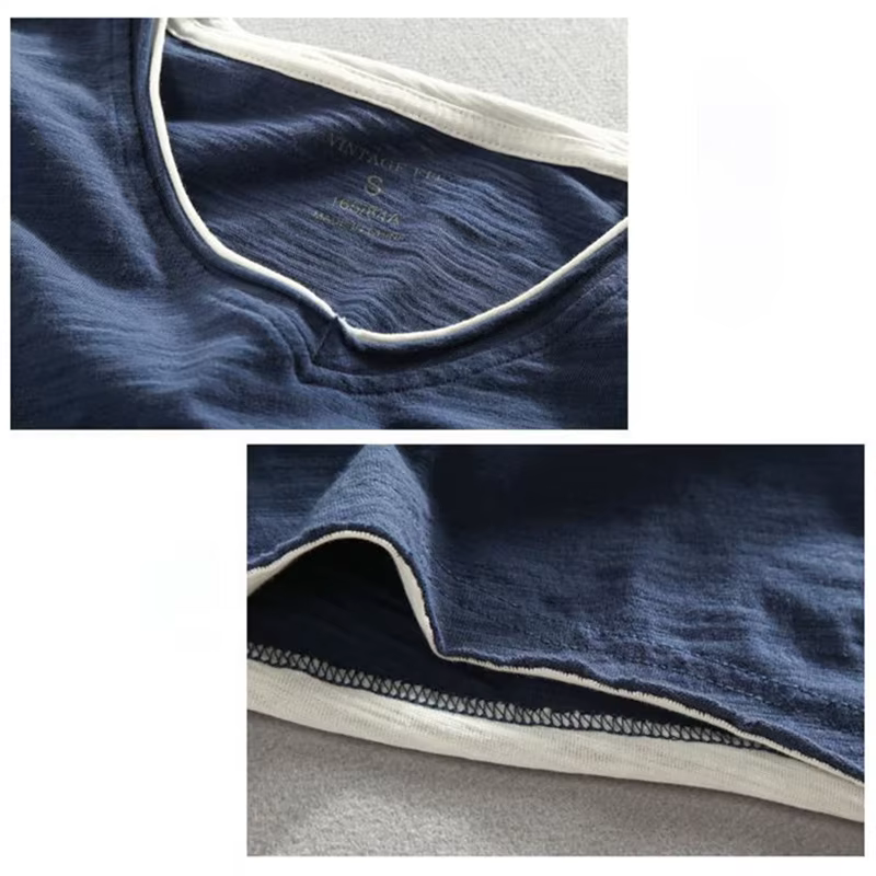 Hommes à manches longues T-shirt coton col en v solide décontracté hauts t-shirts