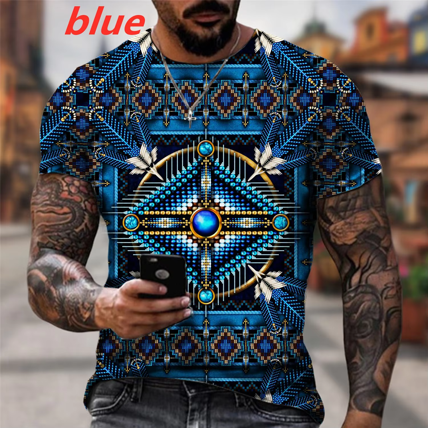 T-shirt à manches courtes imprimé en 3D pour hommes