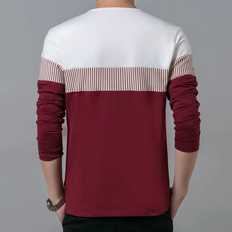 T-shirt en coton à manches longues et col rond pour hommes