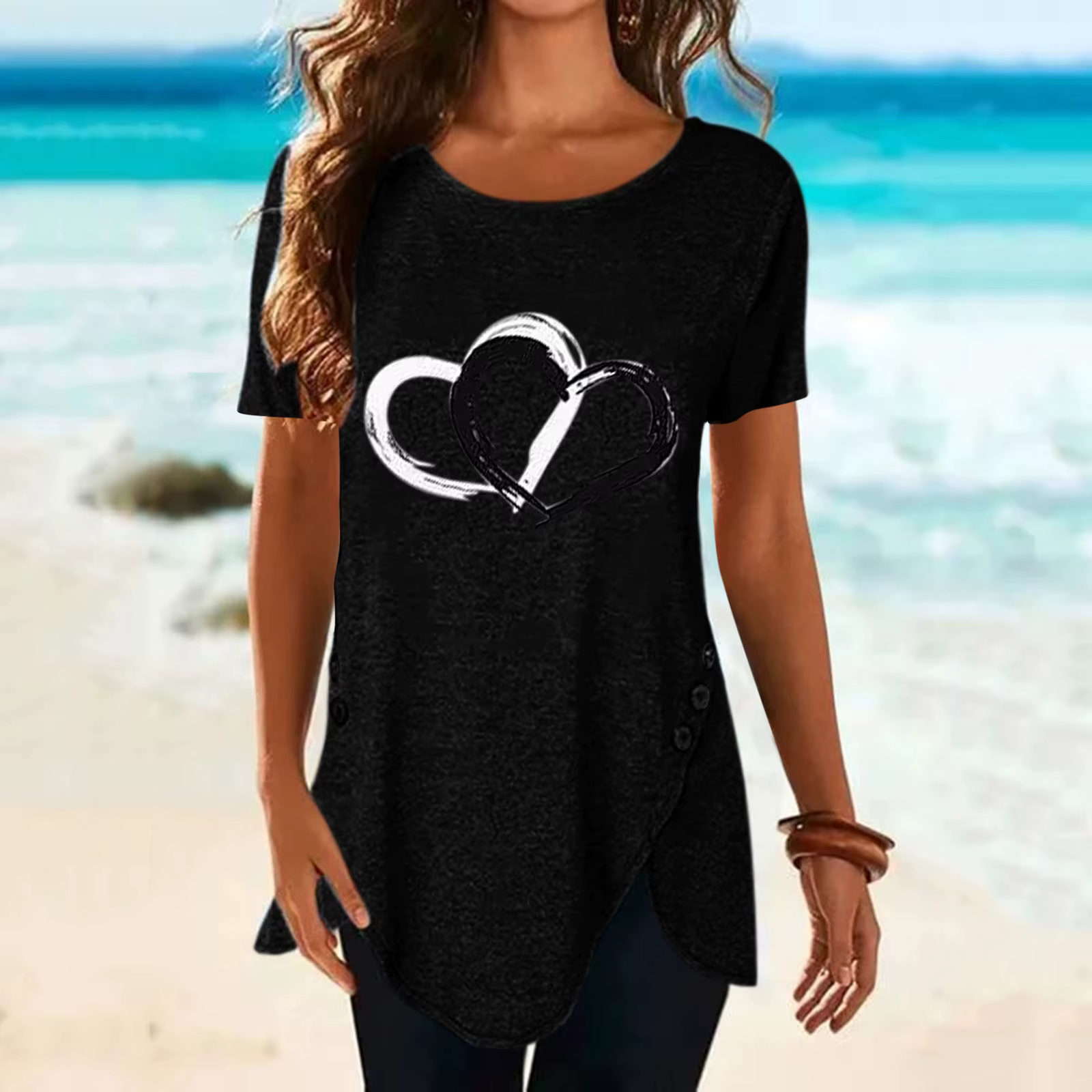 T-shirt mode grande taille hauts femmes décontracté col rond chemise t-shirts dames ample imprimé fleuri tunique