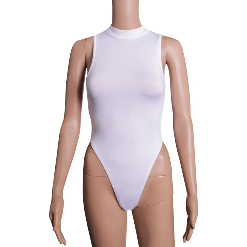 Maillot de bain pour femmes, petit col haut, bikini serré à l'entrejambe en T, Sukumizu à fente haute, corps saillant, natation