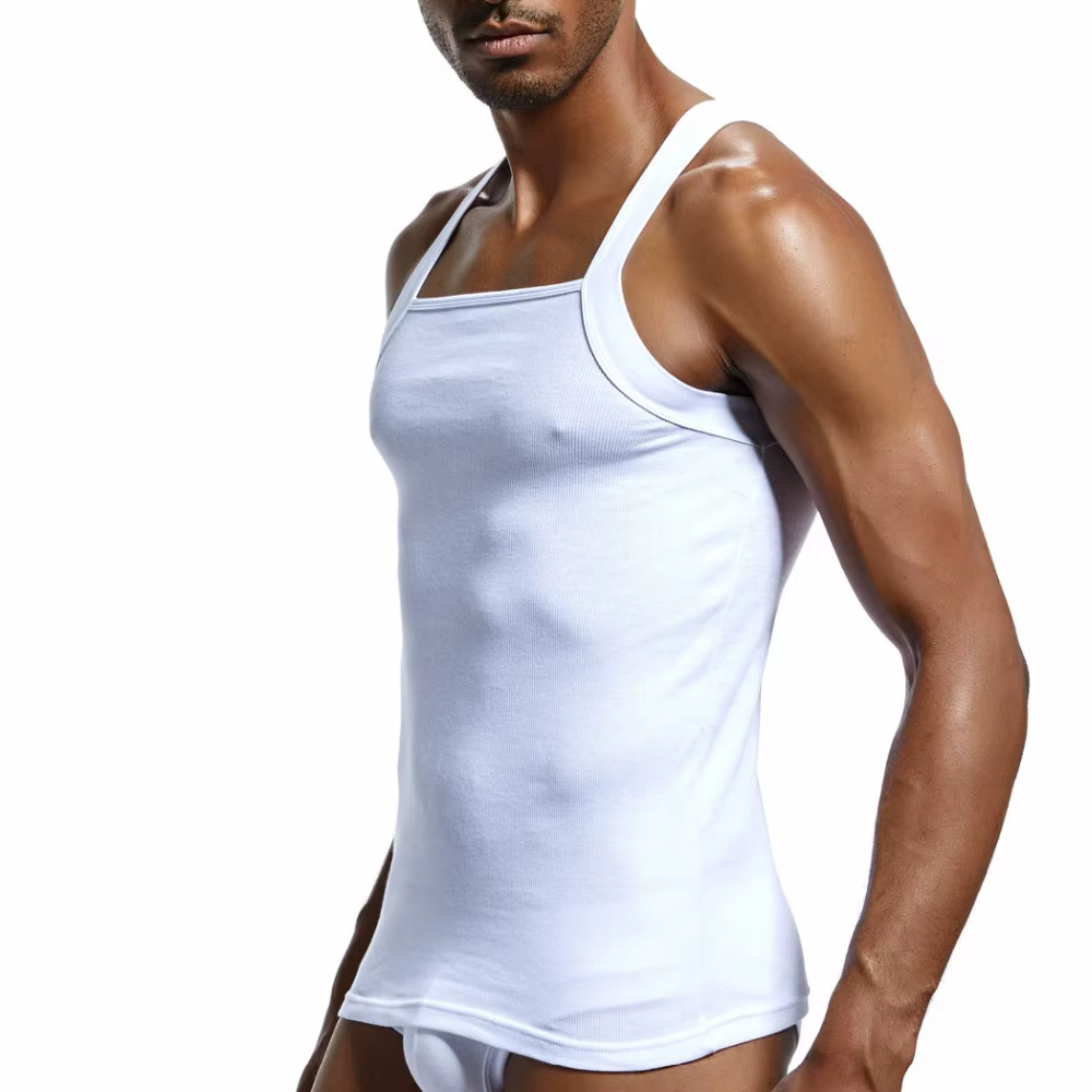 Mode homme gilet coton serré débardeur maison sommeil décontracté solide garçon Sexy taille asiatique