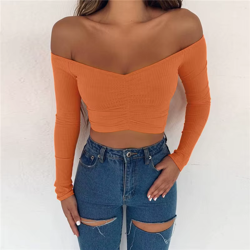 T-shirt à manches longues et épaules dénudées pour femmes
