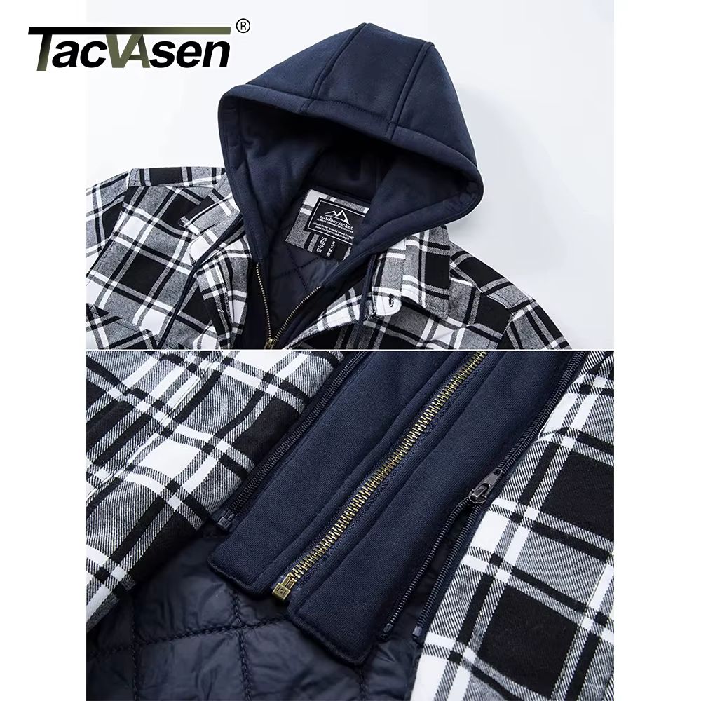 Veste en flanelle pour homme avec capuche amovible