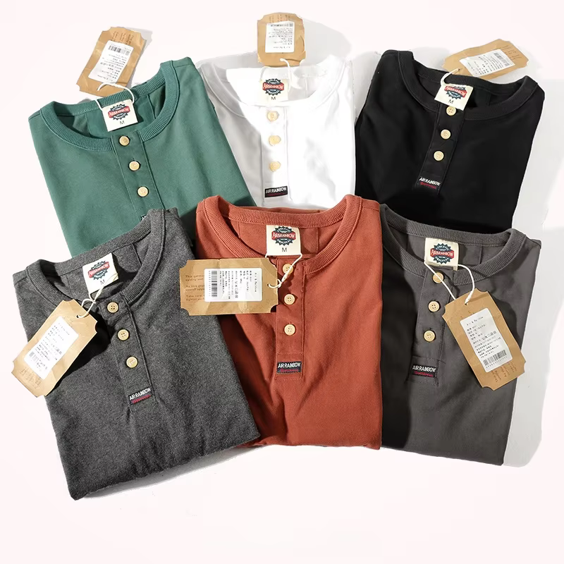 T-shirt à manches longues col Henry pour homme