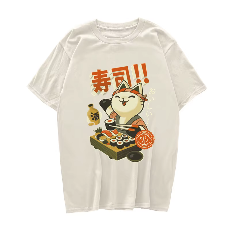 T-Shirt Manga Sushi Japonais pour Homme et Femme, en Coton, Streetwear, Harajuku, Esthétique, Mignon, Cool, Vintage, Anime