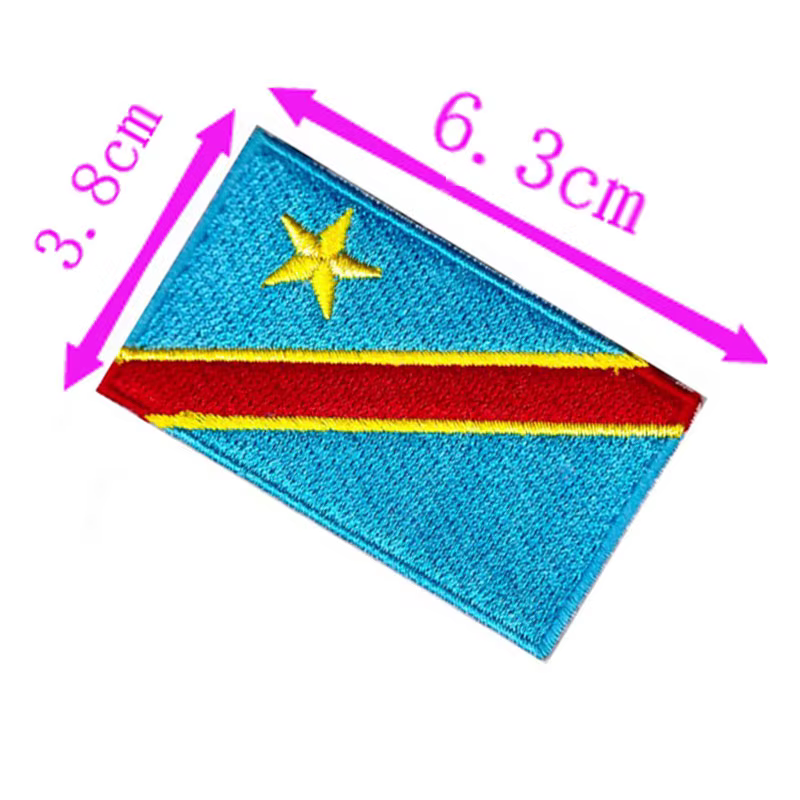 Patch brodé du drapeau de la République démocratique du Congo, 6,3 cm de large, à coudre ou à thermocoller
