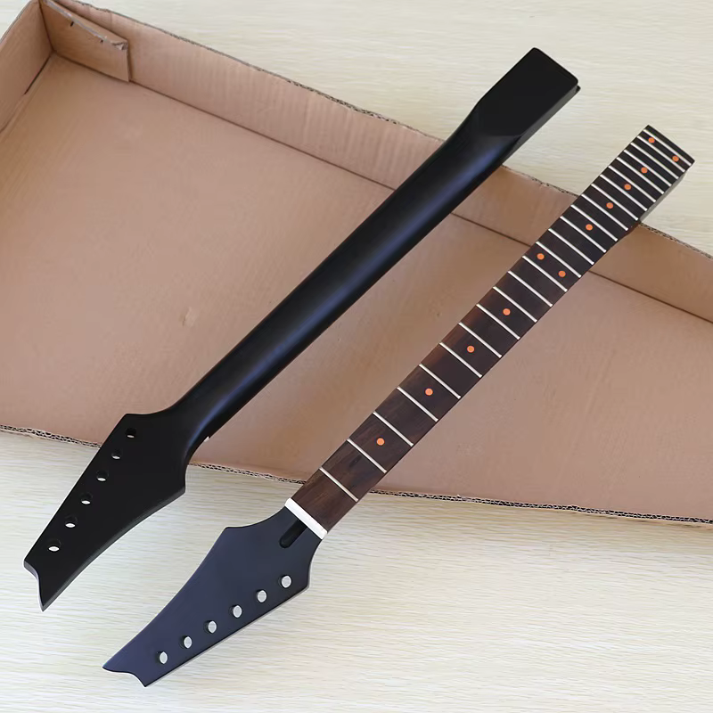 Manche de guitare électrique en érable canadien 6 cordes, tête noire, 24 frettes, points de position rouges pour guitare électrique