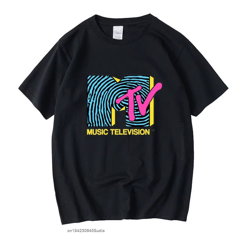Mtv-empreinte digitale 80s Vintage unisexe noir t-shirt hommes t-shirts rétro graphique