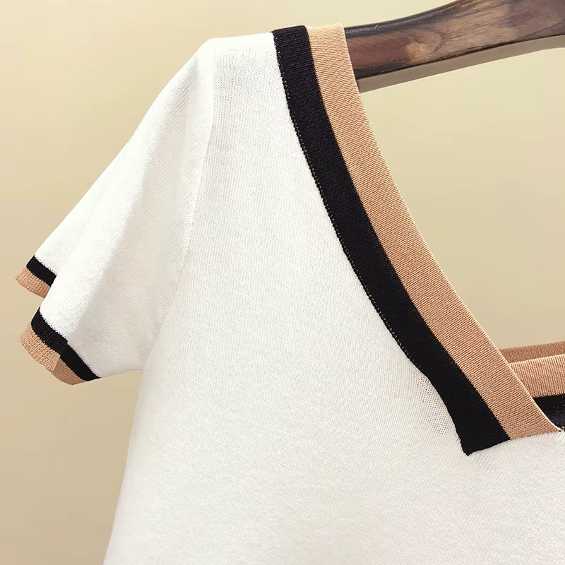 T-shirt rayé à col en V pour femmes, haut d'été, vêtements pour femmes, 2024