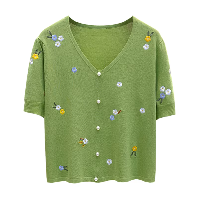 T-shirt femmes 2025 été col en v coton pull