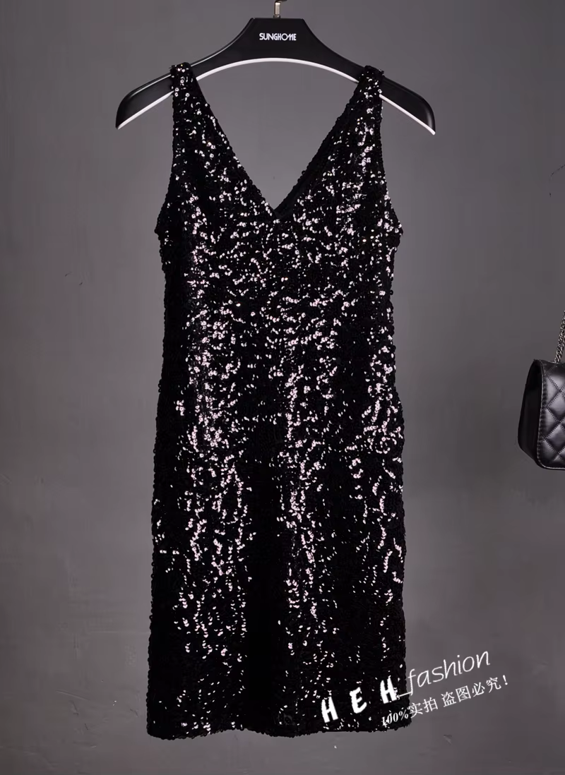 Marée paillettes sans manches gilet rendre Double col en v dos nu Sexy scène dîner fille robes
