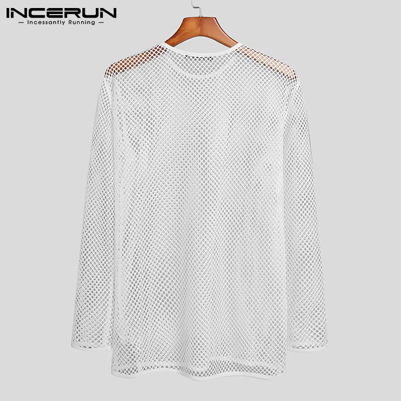 T-shirt à manches longues en maille transparente pour hommes