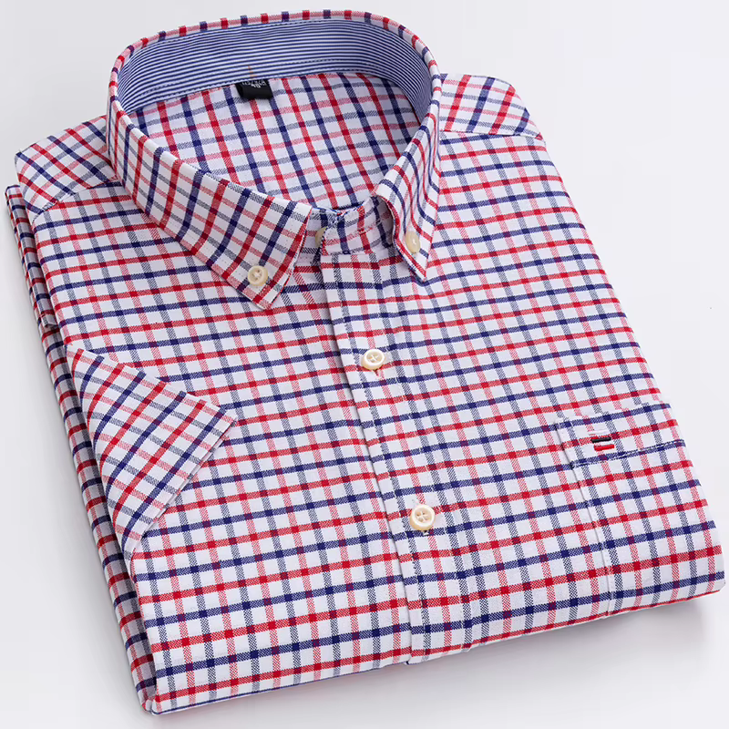 Chemise à carreaux rayée à manches courtes pour hommes
