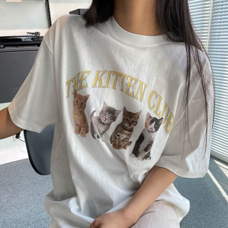 T-shirt manches courtes femme, streetwear en coton blanc, grunge, mignon