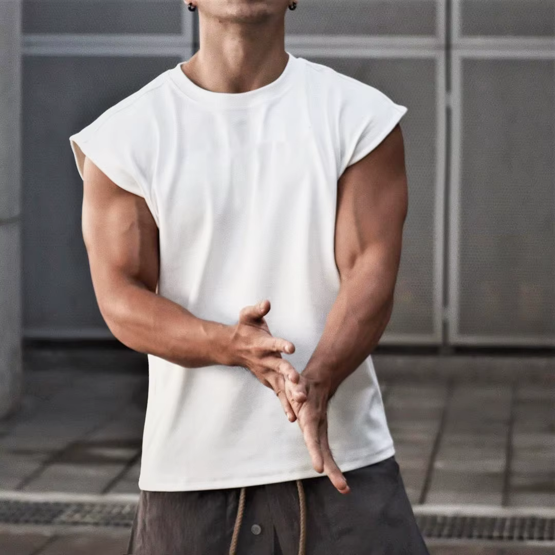 Nouveaux hommes col rond débardeur couleur Pure coton été gilet gymnase musculation musculaire Streetwear chemise sans manches entraînement Fitness Sport