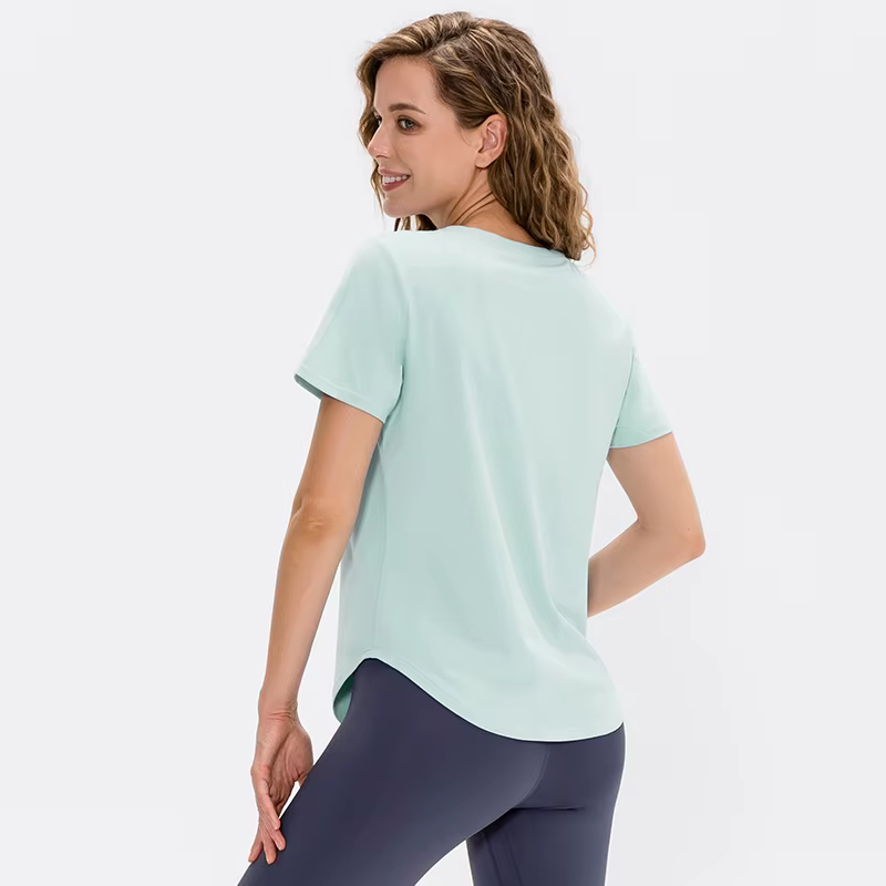 Femmes Yoga haut solide à manches courtes Sport T-Shirt ample Fitness