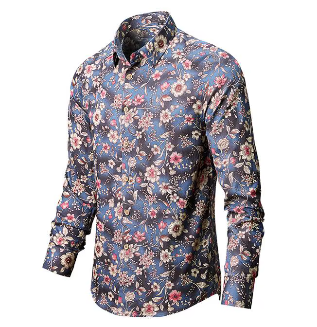 Hommes chemises florales Vintage imprimé Camisa Social à manches longues chemise 2025 mode