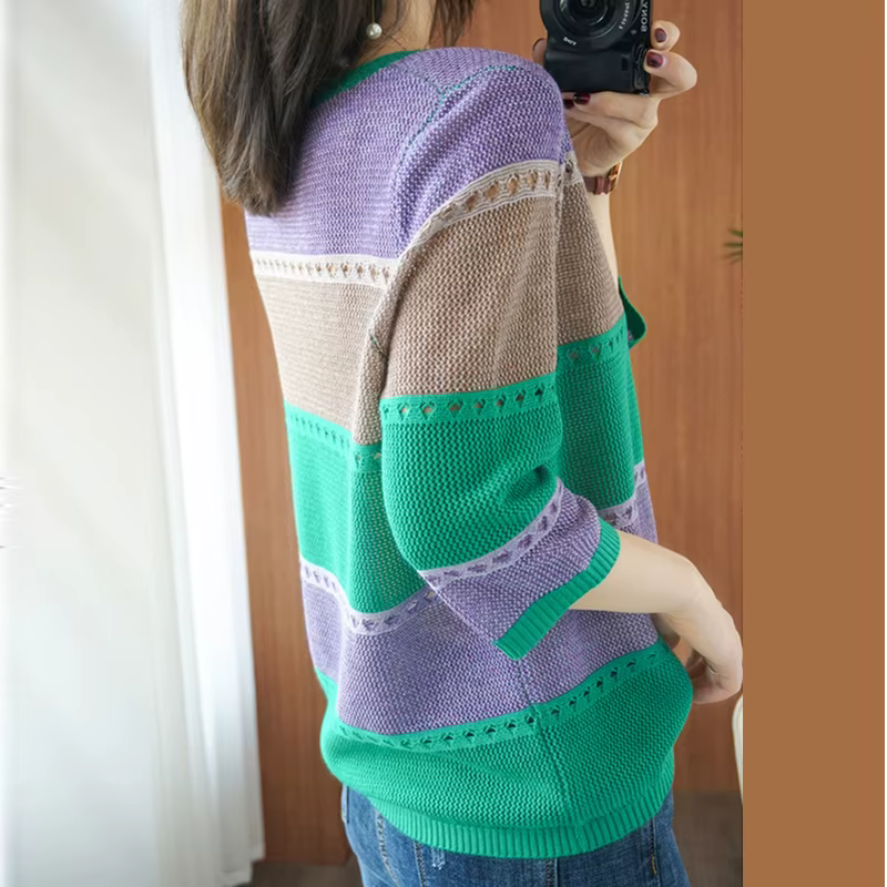Pull fin tricoté à manches courtes pour femme