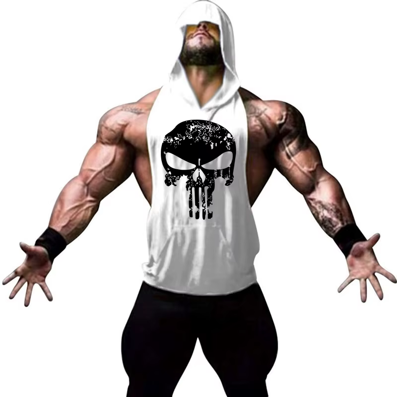 Hommes musculation coton crânes débardeur gymnases Fitness gilet à capuche chemise sans manches été décontracté mode entraînement marque vêtements