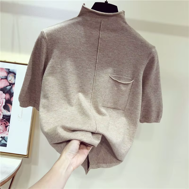 Pull tricoté à demi-manches pour femmes, pull à col roulé, mode coréenne, médicaments, 7 couleurs, printemps, été, 2025